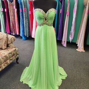 Strapless Lime Green Prom Dress with Jeweled Bodice